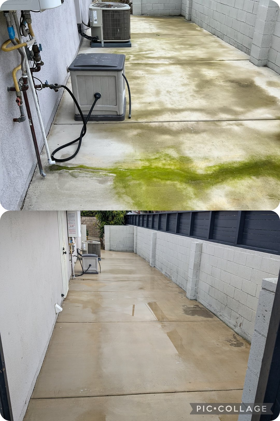 Backyard and sidewalk pressure washing and cleaning transformation time in Huntington Beach, California! Experience the clean!