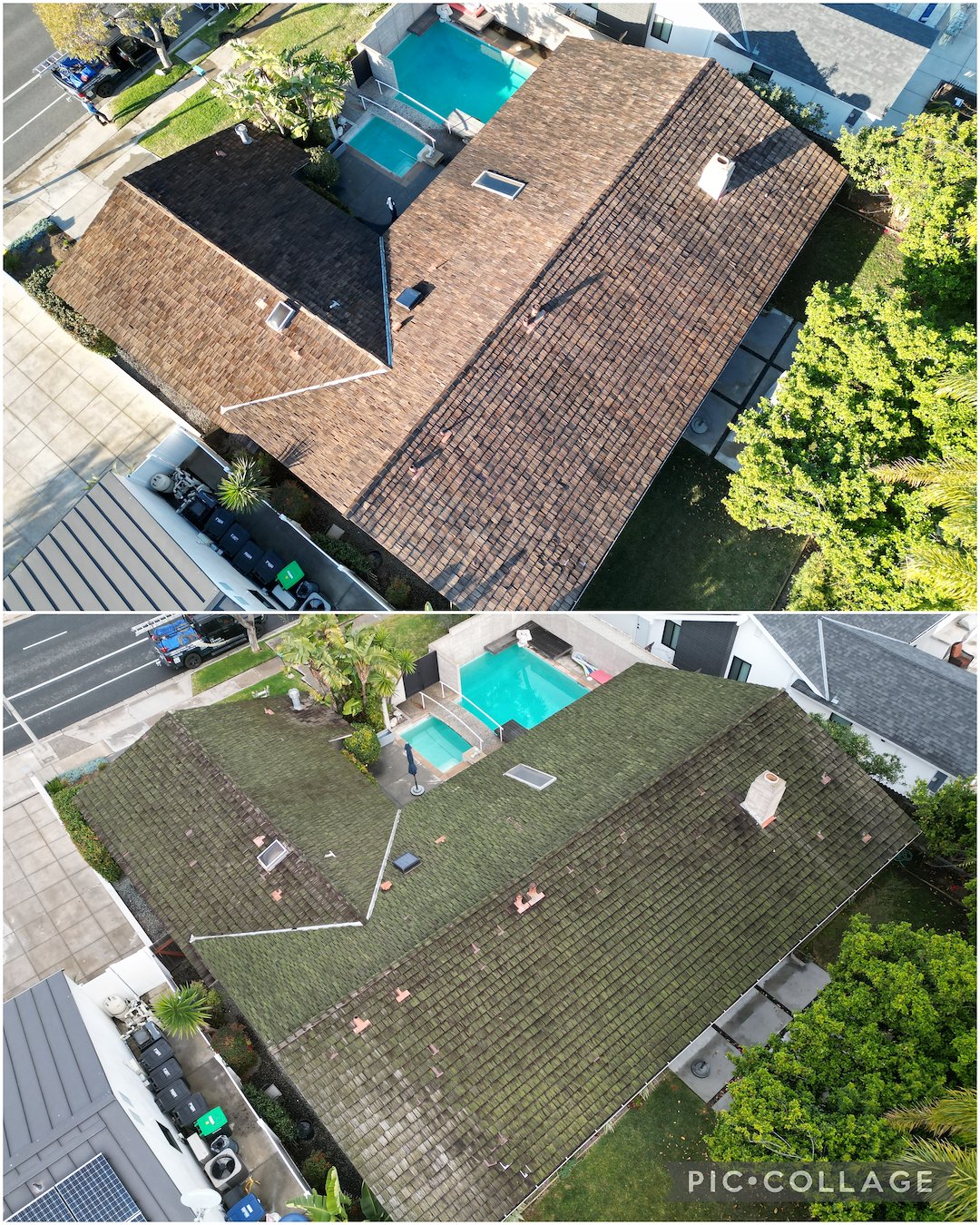 Cedar shingle roof cleaning and restoration in Newport Beach, California 