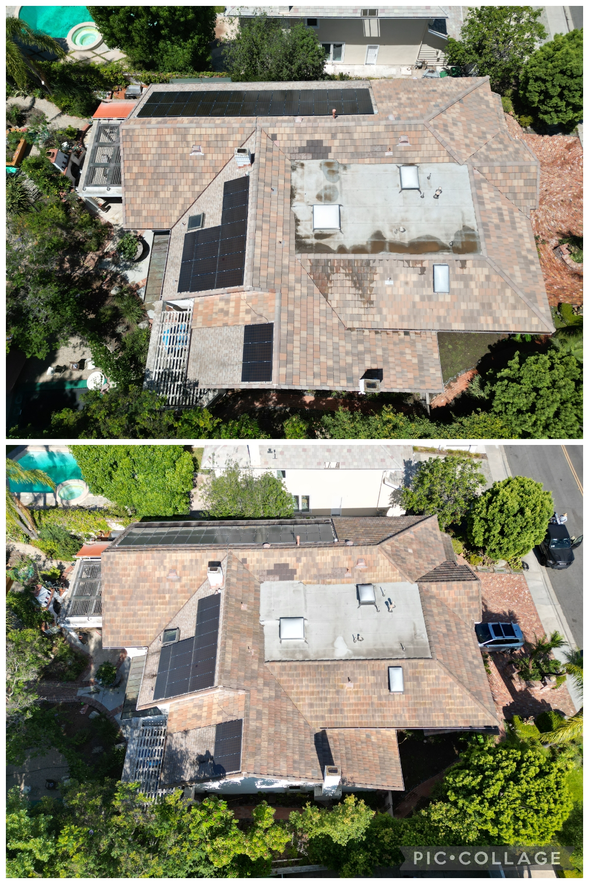 Tile roof washing and algae, mold,  mildew moss removal in Huntington Beach, California 